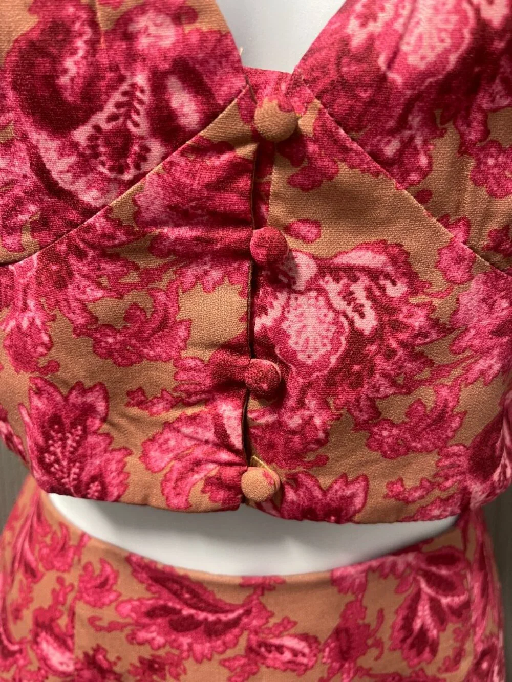 Pink Floral Coquette Matching Set Bustier Crop Top Mini Skirt NWT Size 8